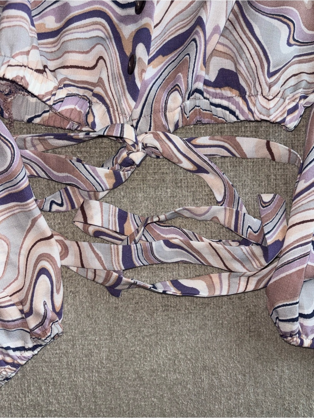 Sweet Rain Retro Swirl Tie Front Crop Top | Y2K 70s Psychedelic Blouse XS - Picture 4 of 6